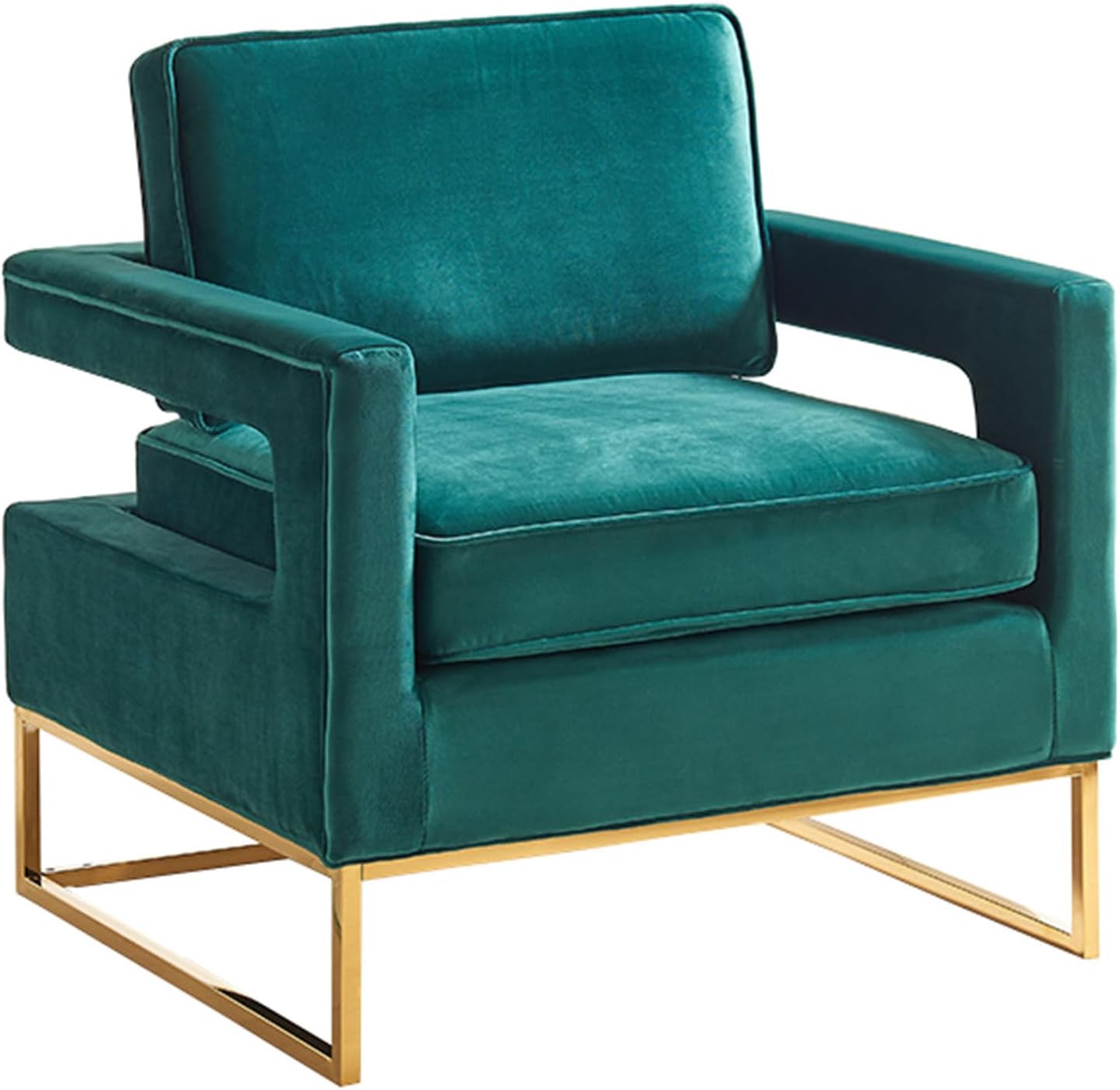 Velvet Accent Chair - Modern Green Living Room Chair with Gold Base - Plush Comfort Seating
