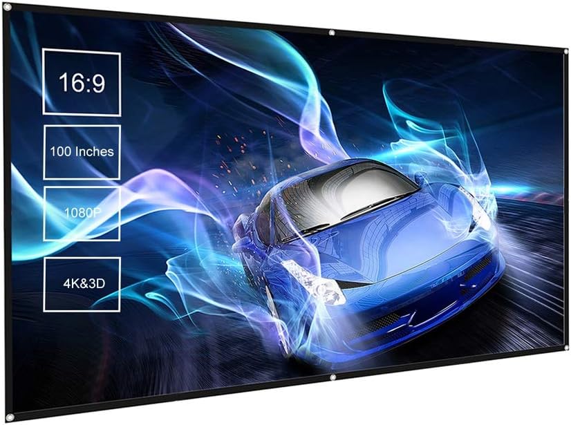 100" Projector Screen Widescreen 16:9 Portable Projection Screen Anti-Crease Foldable Projector Movies Screen for Home Office