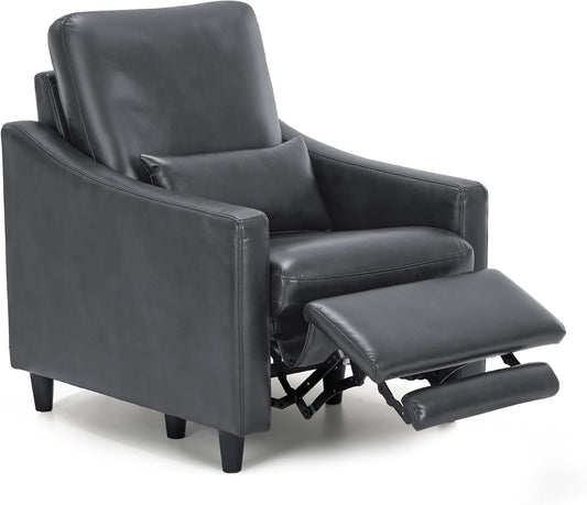 COLAMY Pushback Electric Recliner Chair, Premium Leather Upholstery with Adjustable Angles, Extra Lumbar Pillow, Built-in Charging Port, Business-Casual Style for Living Room,Grey