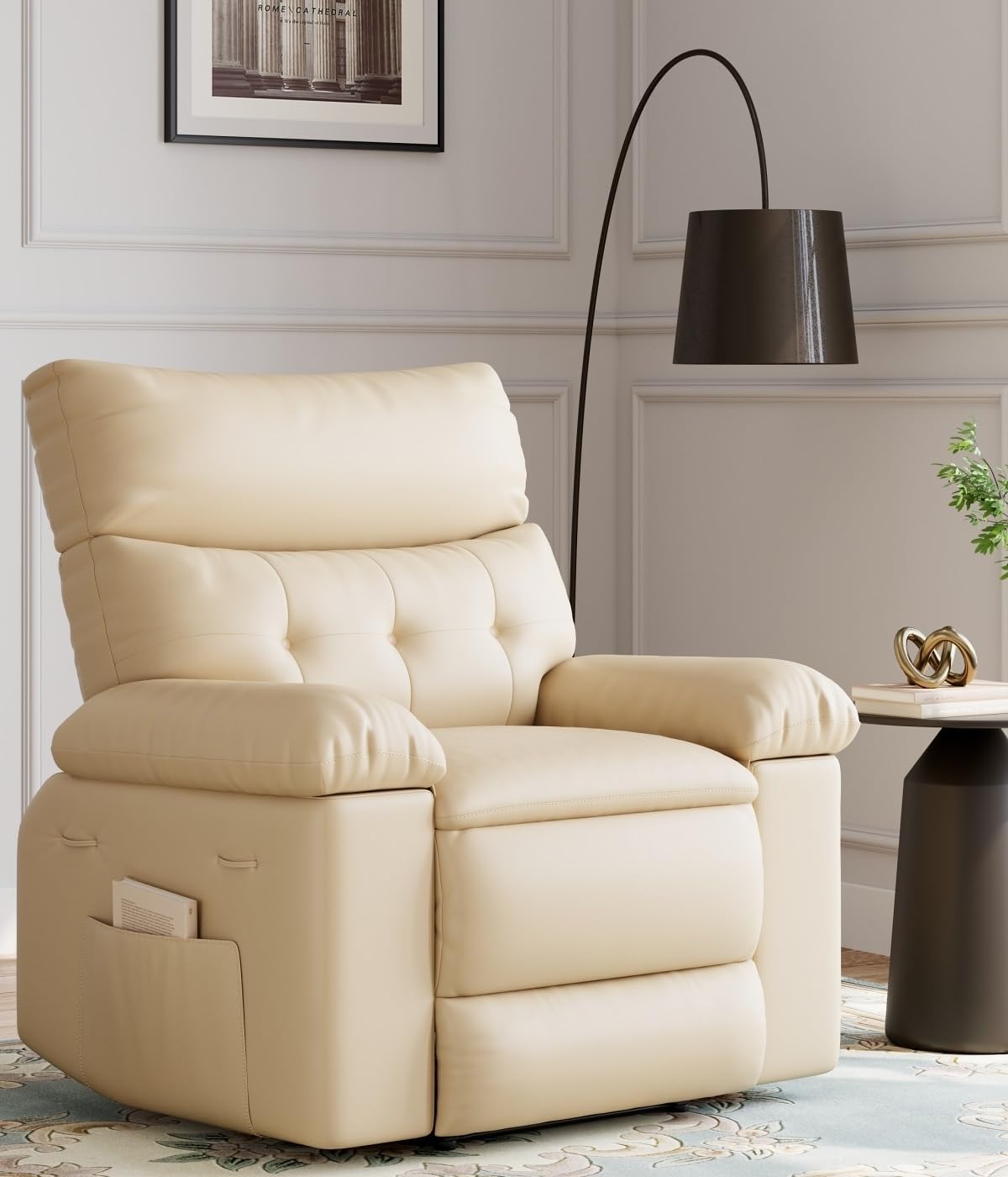 27" Oversized Recliner Chairs with Heat and Massage - 360° Swivel Lazy Recliner Chair for Adults- Manual Rocking Chair with Remote Control for Living Rooms, Bedrooms and Nurseries - Creamy