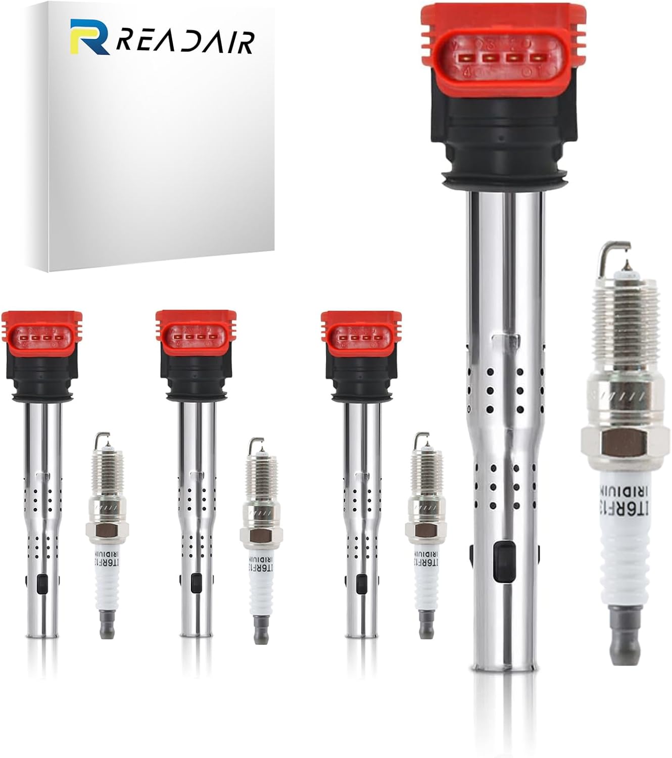 UF575 Ignition Coil & 1675 Double Iridium Spark Plug for Audi A3 A4 A5 A6 Q5 R8 TT RS4 RS5/Volkswagen Jetta Passat Beetle CC Golf GTI Replaces# C1627 07K905715F E1075