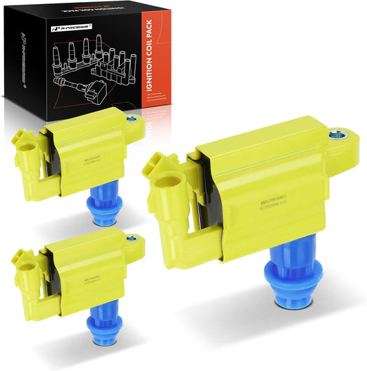 A-Premium (Yellow) Engine Ignition Coil Pack Compatible with Lexus IS300 2001-2005, GS300 1998-2005, SC300 1998-2000 & Toyota Supra 1998, 3.0L, 3-PC Set, Replace# 9091902216