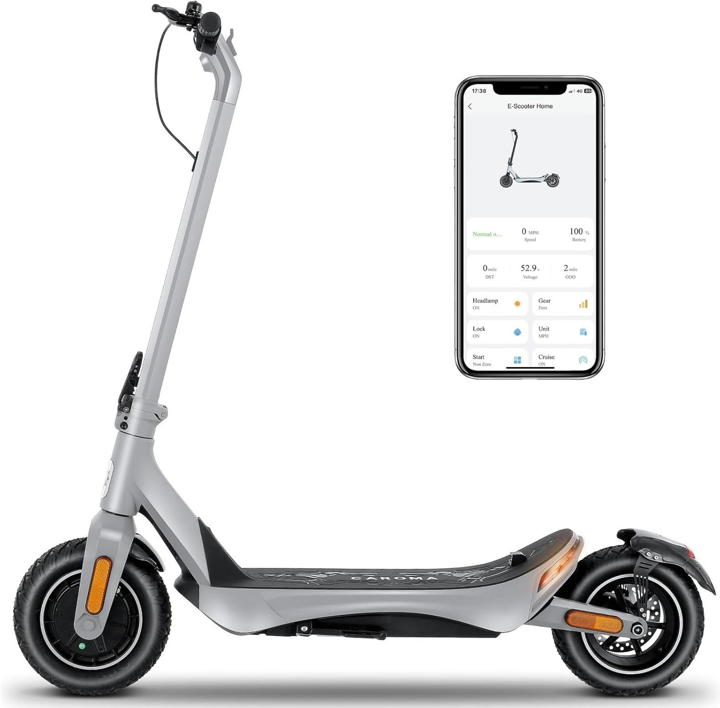 Caroma Electric Scooter, Peak 850W Powerful Motor, 30 Miles Long Range and 36 MPH Top Speed, Turn Signal & Cruise Control, Folding Electric Scooter Adults with Wide Pneumatic Wheel