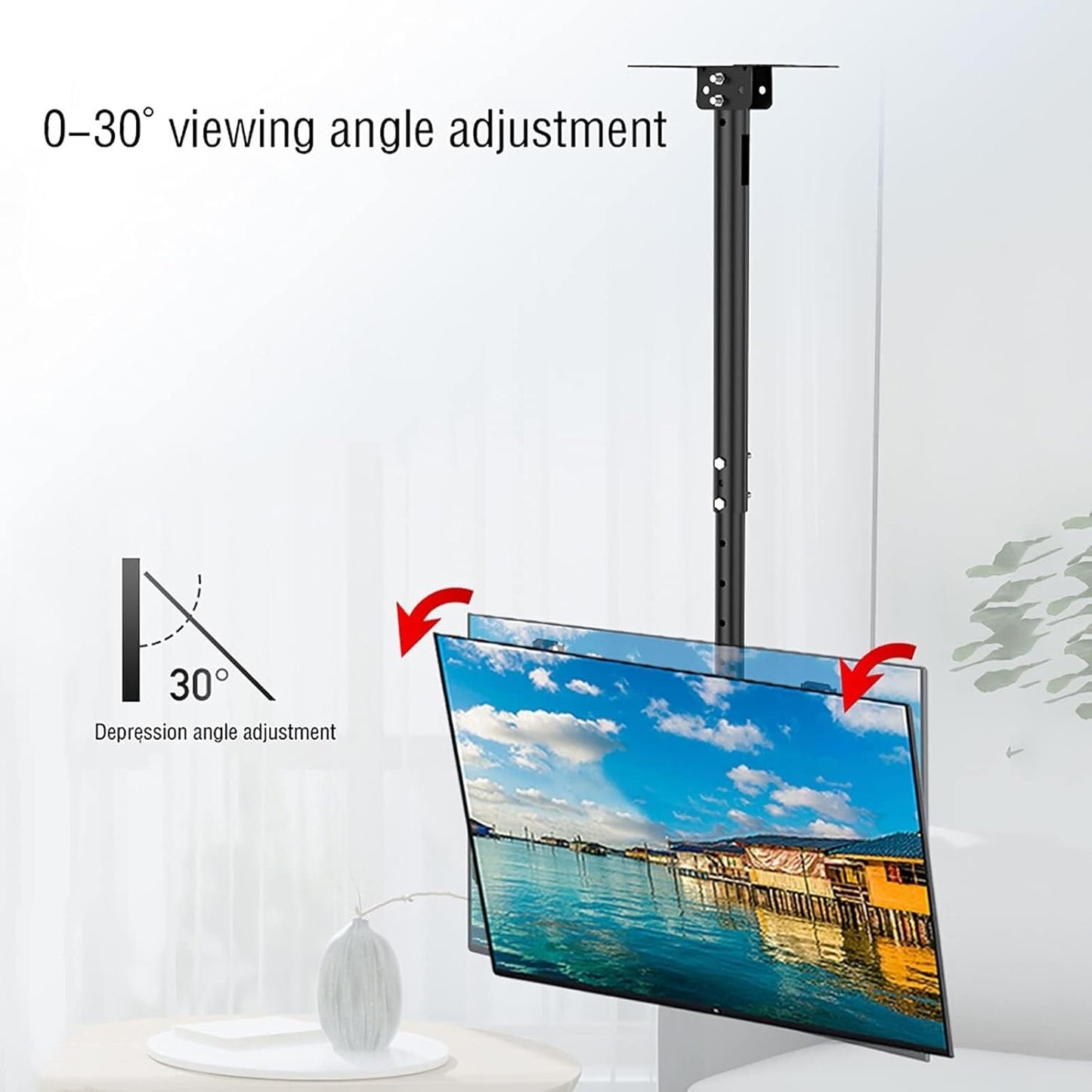 Ceiling TV Mount Bracket, Adjustable Tilt and Swivel TV Ceiling Mount, 30° Flip Down for 32-65 Inch TVs, Wall Ceiling Mounting(3m)