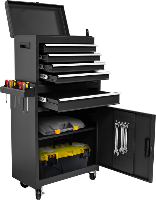 5-Drawer Rolling Tool Chest, High Capacity, Adjustable Shelf, Lockable Drawers, Detachable 2 in 1 Mechanic Tool Box Storage Cabinet with Wheels for Garage Workshop Warehouse Repair Shop