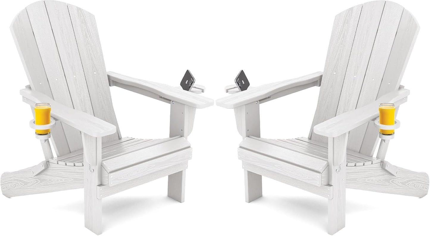 SERWALL Adirondack Chair with Cup Holders - Composite Adirondack Chairs Set of 8 HDPE Outdoor Chairs All Weather Use- Brown