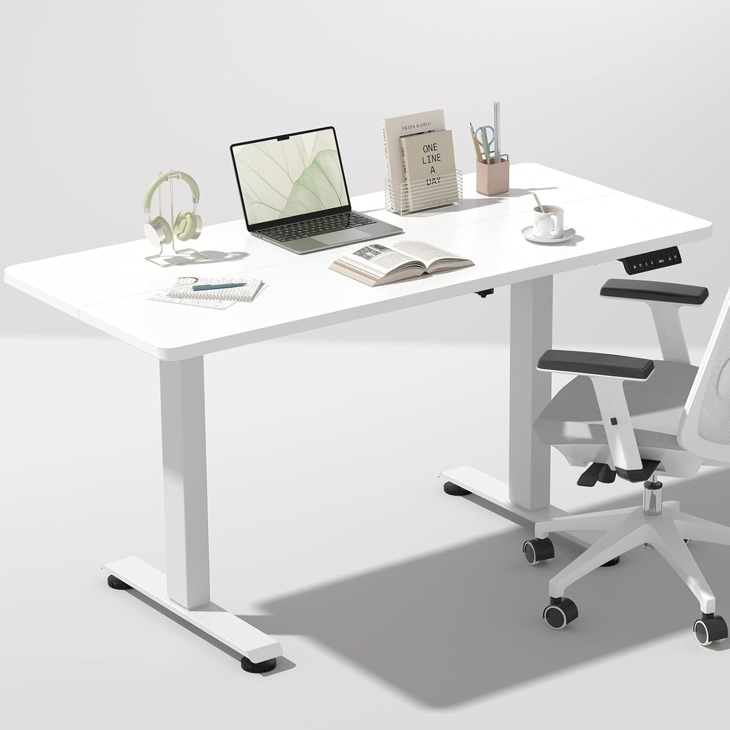 Veken 47.2" Standing Desk, Adjustable Height Office Desk with Wood Desktop, Computer Table for Home Work, Study and Gaming, Small Spaces, Modern Furniture，Brown