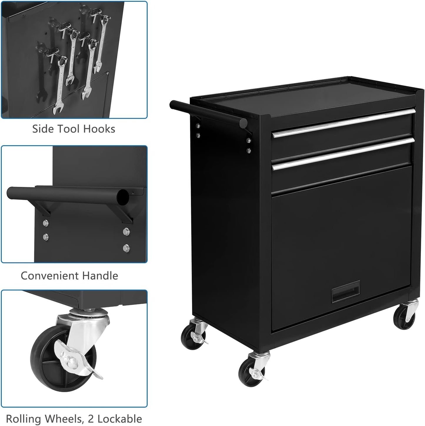 TUFFIOM 8-Drawer Rolling Tool Chest, Tool Storage Cabinet w/Lockable Wheels, Detachable Top, Drawers & Side Hooks, Mechanic Tool Organizer Box for Garage Warehouse Repair Shop