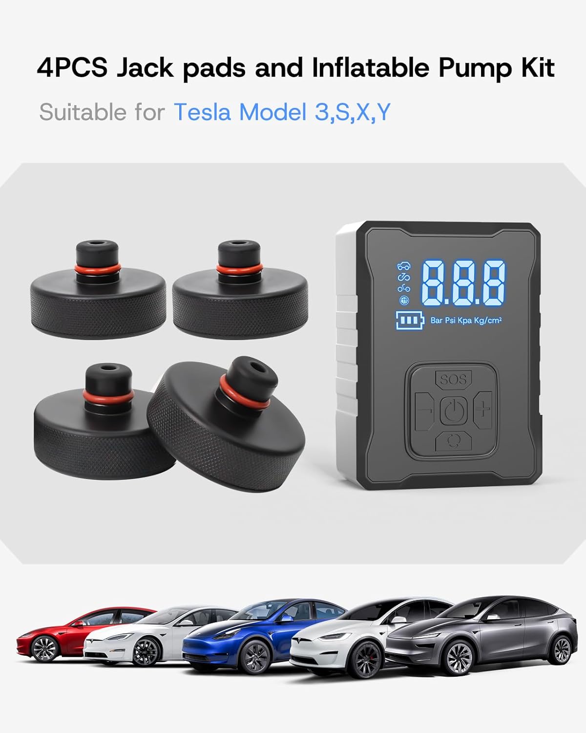2025 Upgrade Jack Pads for Tesla Model 3/Y Accessories 2025, Wireless Universal Tire Inflator Pump Set with Built-in Tire Repair Kits for Tesla Model 3/Y/X/S [Not Fit Austin Built Model Y]