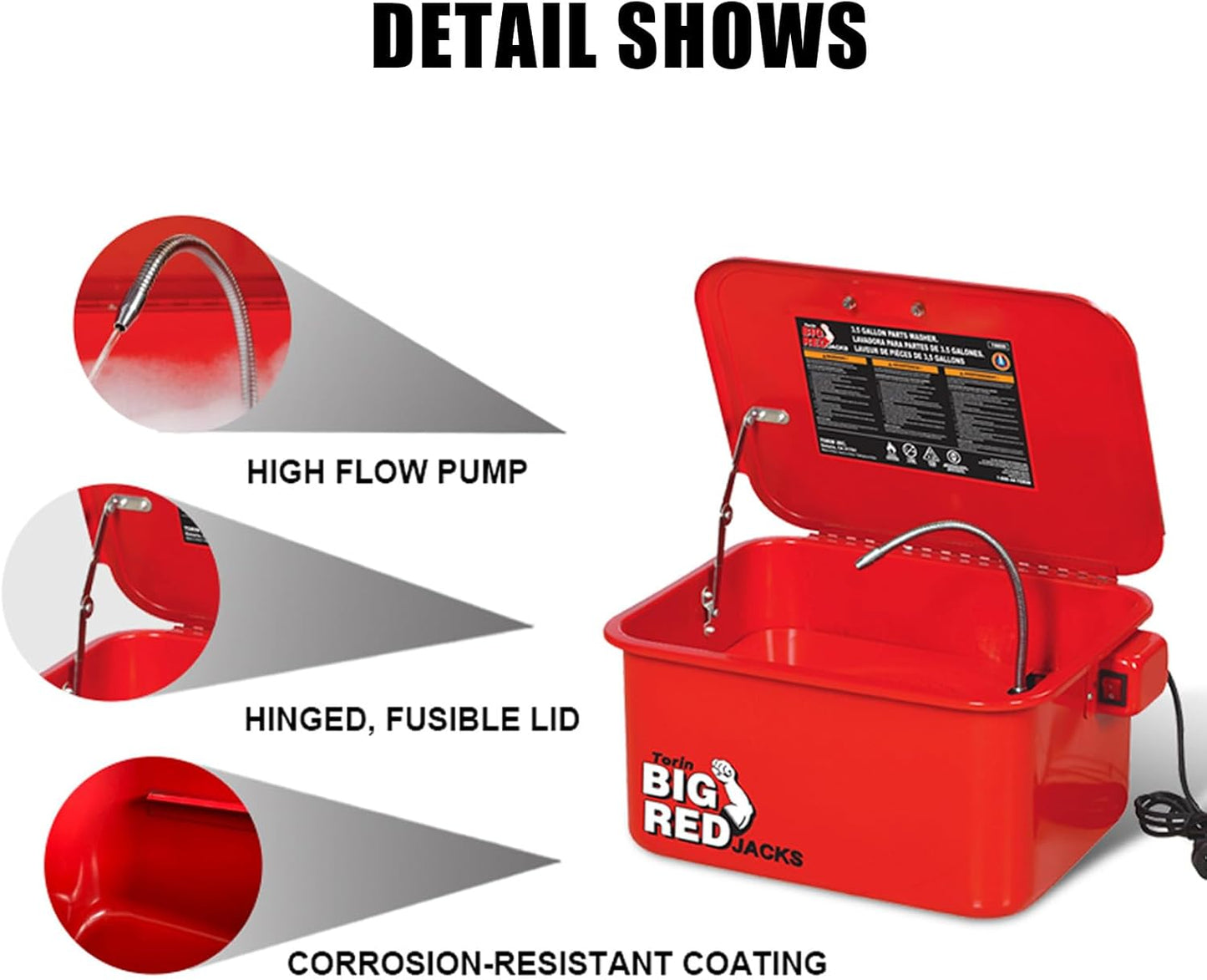 3.5 Gallon Capacity Portable Steel Cabinet Parts Washer with 110V Electric Pump for Wheel Bearings, Gears, and carburetors, Red