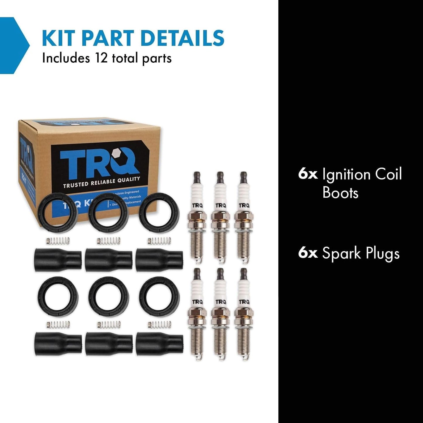 TRQ Ignition Kit Ignition Coil Boot Spark Plugs Compatible with 10-19 Hyundai 11-17 Kia