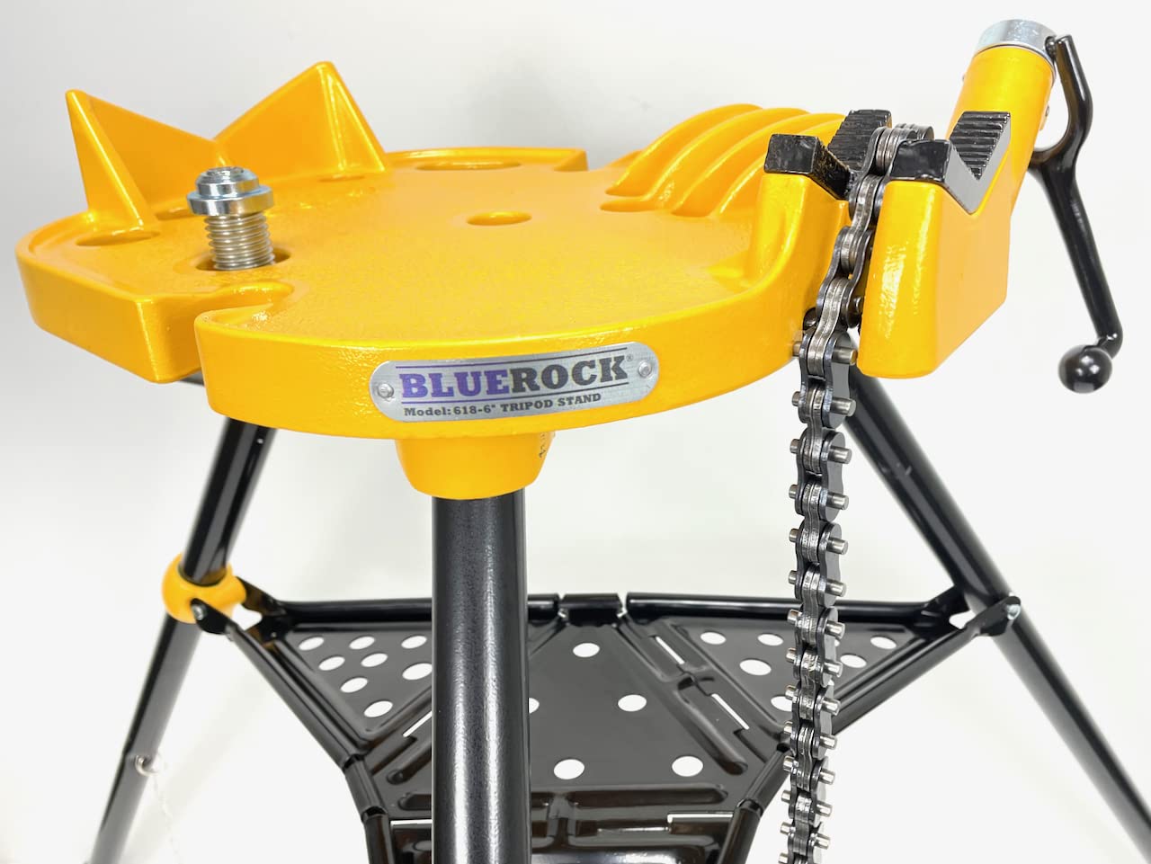 BLUEROCK Portable Pipe Chain Vise 1/8" - 6" Capacity on Tripod Pipe Vice Stand Model H401 618 460-6 40-A