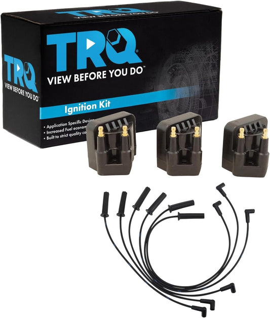 TRQ Ignition Kit Ignition Coil Set Spark Plugs Wire Set Compatible with 94-99 Buick Chevrolet Oldsmobile Pontiac