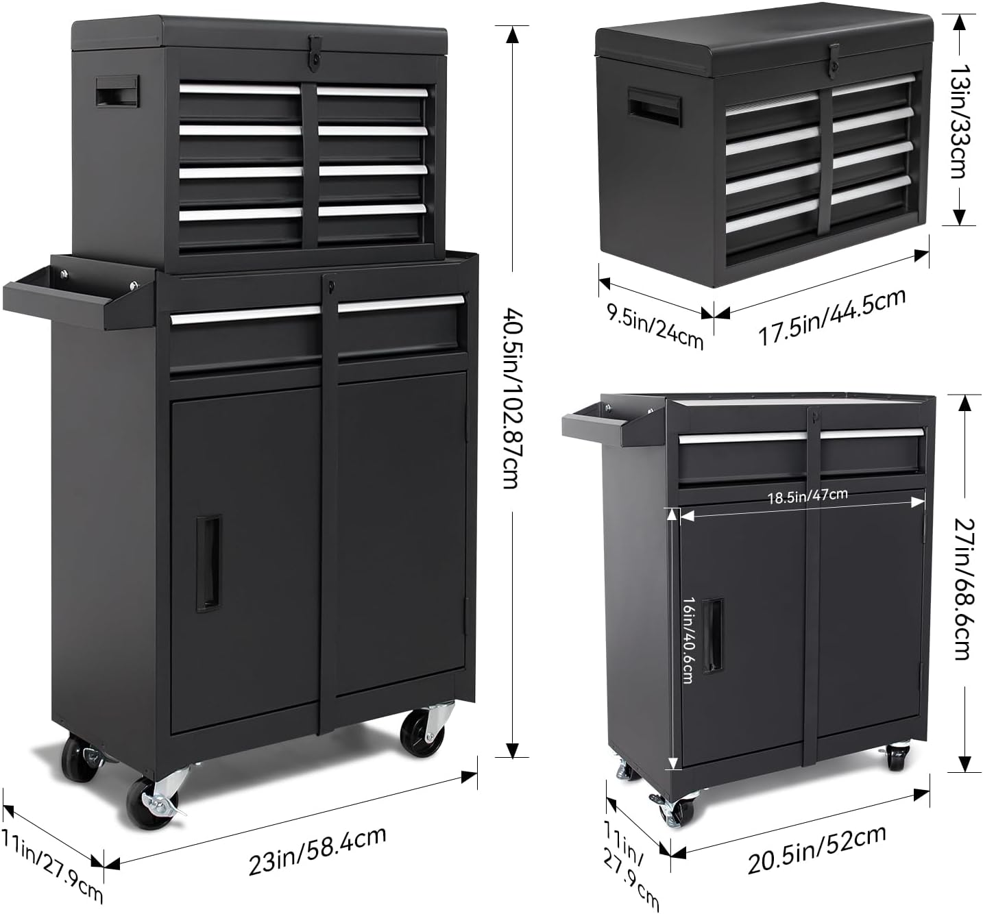 5-Drawer Rolling Tool Chest, High Capacity, Adjustable Shelf, Lockable Drawers, Detachable 2 in 1 Mechanic Tool Box Storage Cabinet with Wheels for Garage Workshop Warehouse Repair Shop