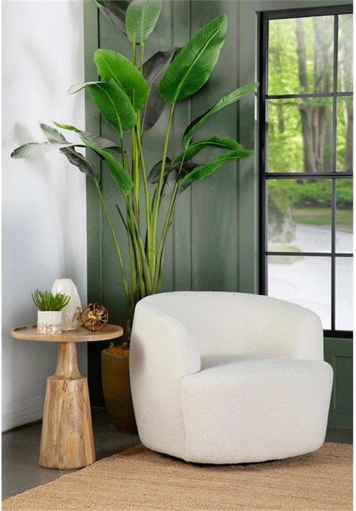 Coaster Home Furnishings - Hudson - Wood - Upholstered Swivel Accent Chair with Barrel-Like Design and Hidden Swivel Mechanism - Living Room - Ivory - 905726