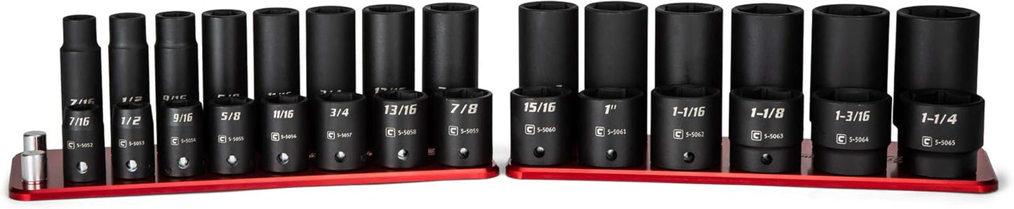 Capri Tools 1/2 in. Drive Shallow and Deep Impact Socket Set, Metric, 10 to 27 mm, 36-Piece with Billet Aluminum Socket Rail (CP55000-36MSDR)