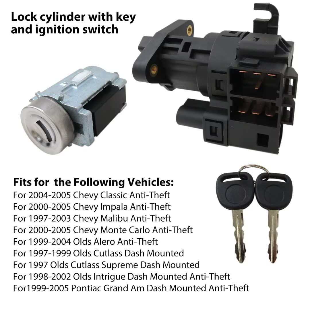12458191 12533953 15822350 1999-2004 Lock Cylinder with Key & Ignition Switch for 2004-2006 Pontiac Grand Prix 3.8L 5.3L