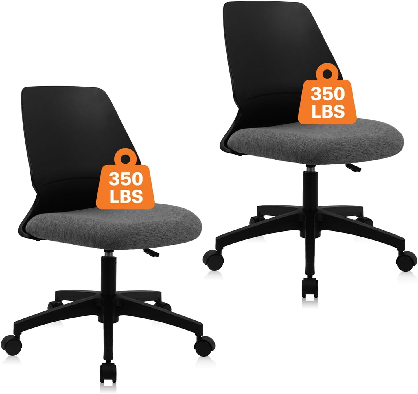 CLATINA Armless Home Office Chair,Small PU Leather Ergonomic Low Back Desk Chair with Lumbar Support and Wheels, Adjustable Height 360° Swivel Rolling Computer Task Chair, Black, 8 Pack