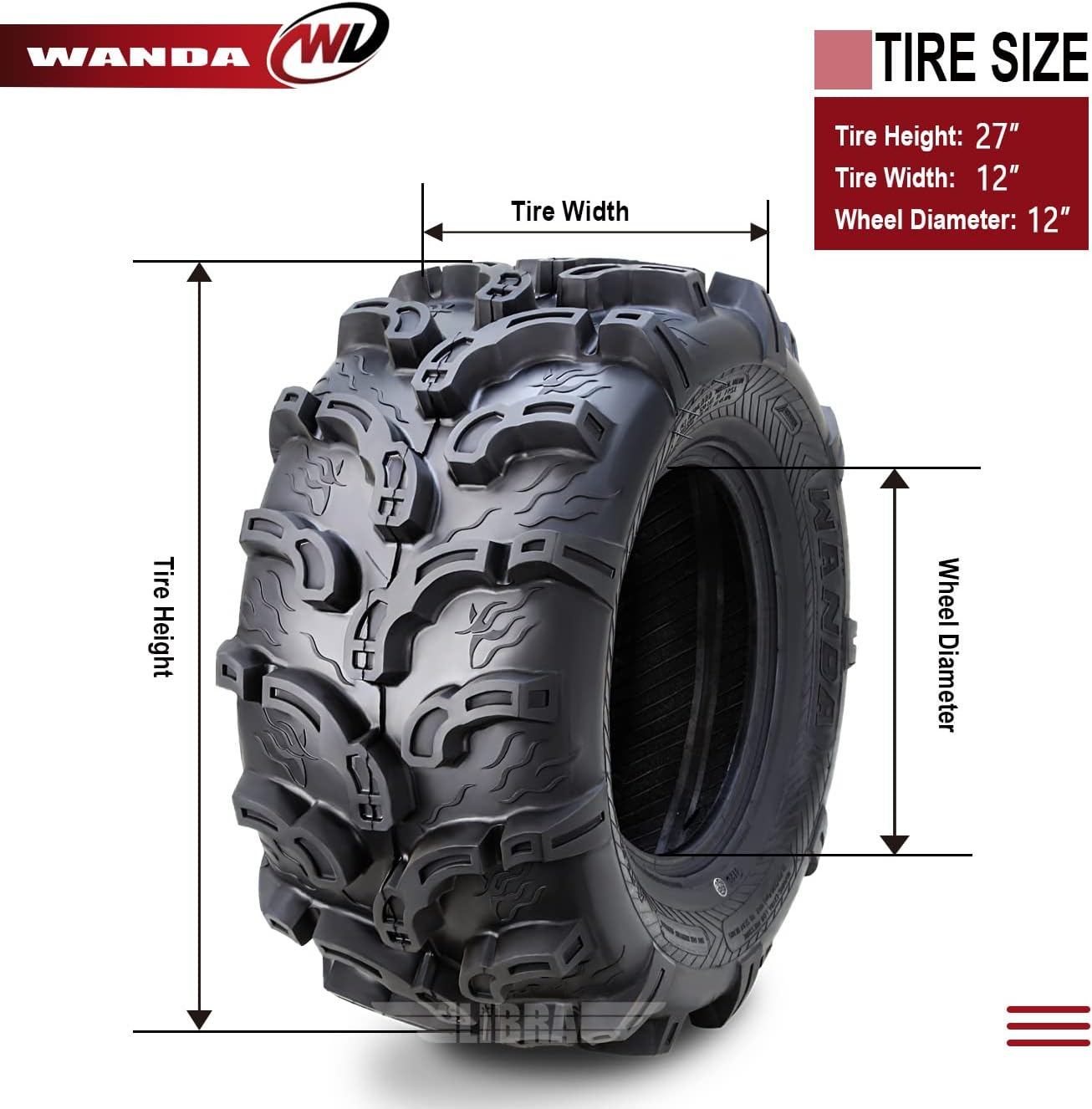 WANDA One ATV/UTV Tire 27x12-12 27x12x12 6PR 10220 Super Mud Snow