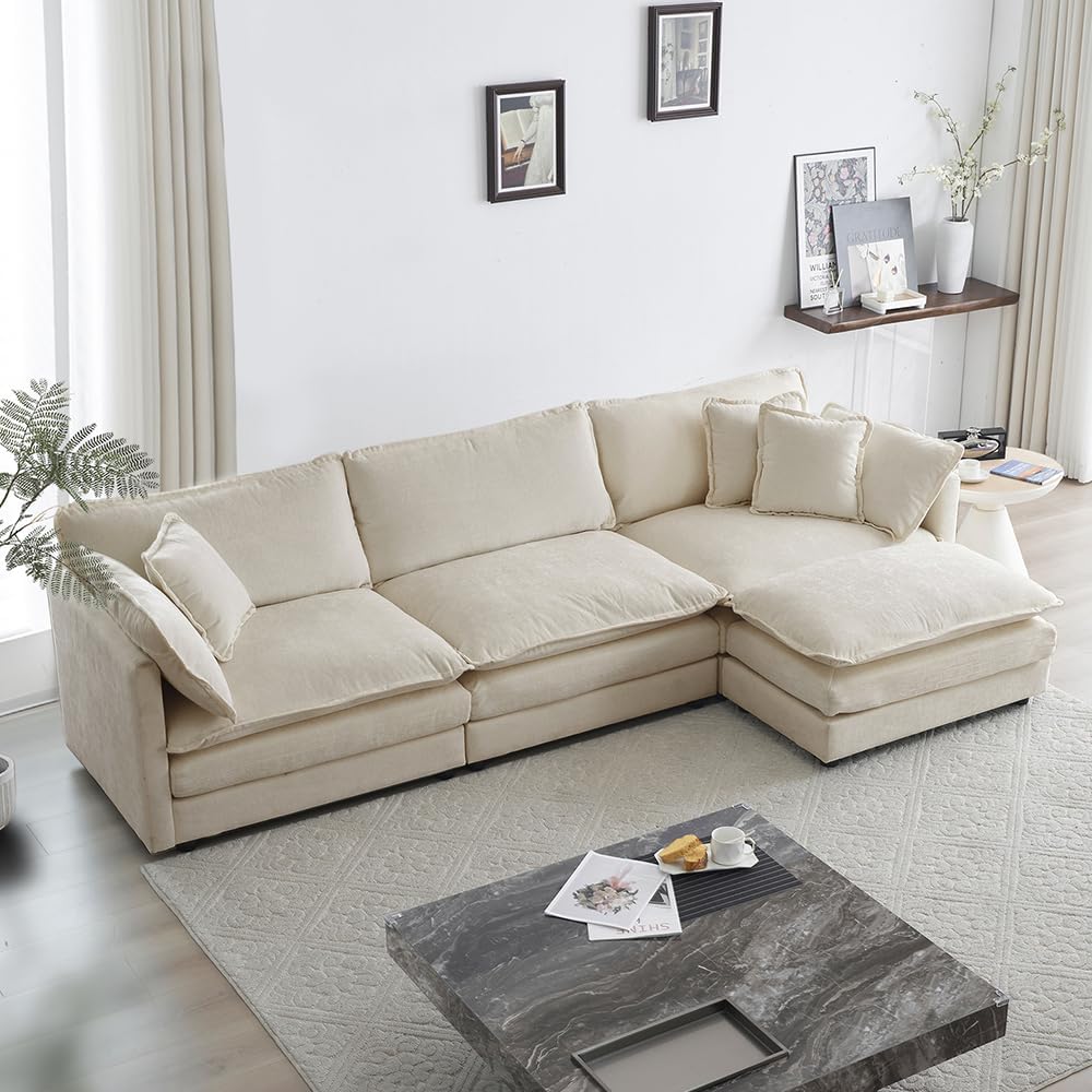 WILLIAMSPACE 41" Single Sofa Chair, Modern Upholstered Armchair with 1 Toss Pillow, Small Cream Couch Chair for Living Room, Deep Seat Reading Sofa for Bedroom Apartment, Chenille Fabric (Cream White)