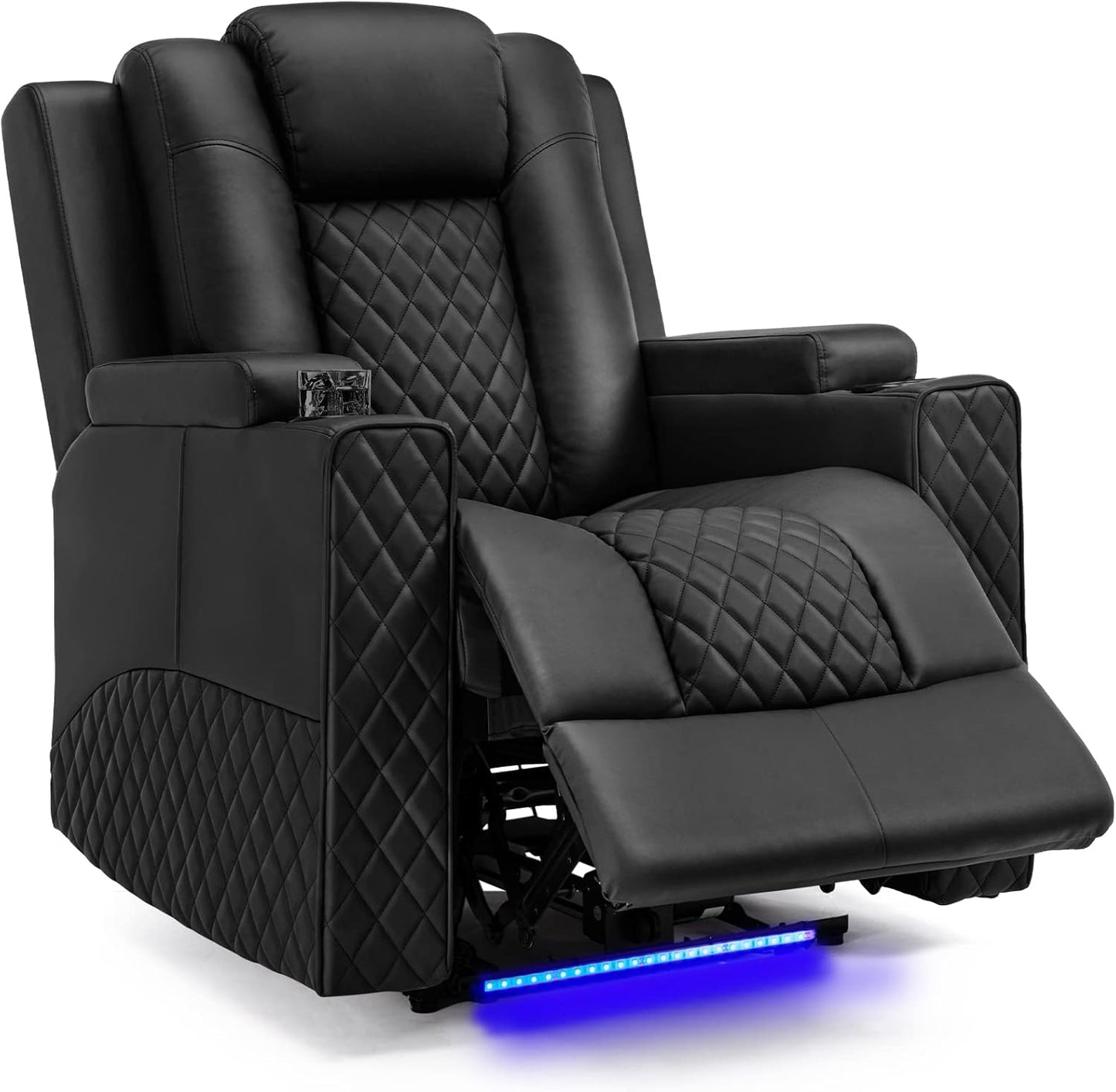 COMHOMA Power Recliner Chair PU Leather Electric Massage Recliner Sofa for Living Room Home Theater Seating with Cup Holders and LED Lighting(Black)