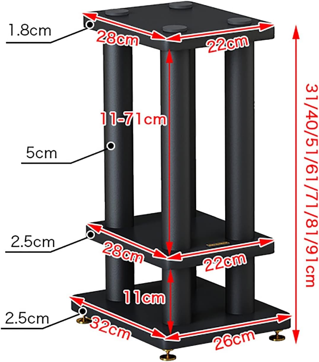BTZHY Speaker Stands,Surround Sound Steel Construction Support, Vibration-Damping Rubber Gaskets, Support Bookshelf-Style Speakers Up to 66 Lbs