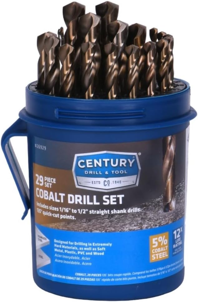 Century Drill & Tool, 26929, 29 PC Set,Jobber Drill Bit, Cobalt Steel, High Speed Drill Bit Pack