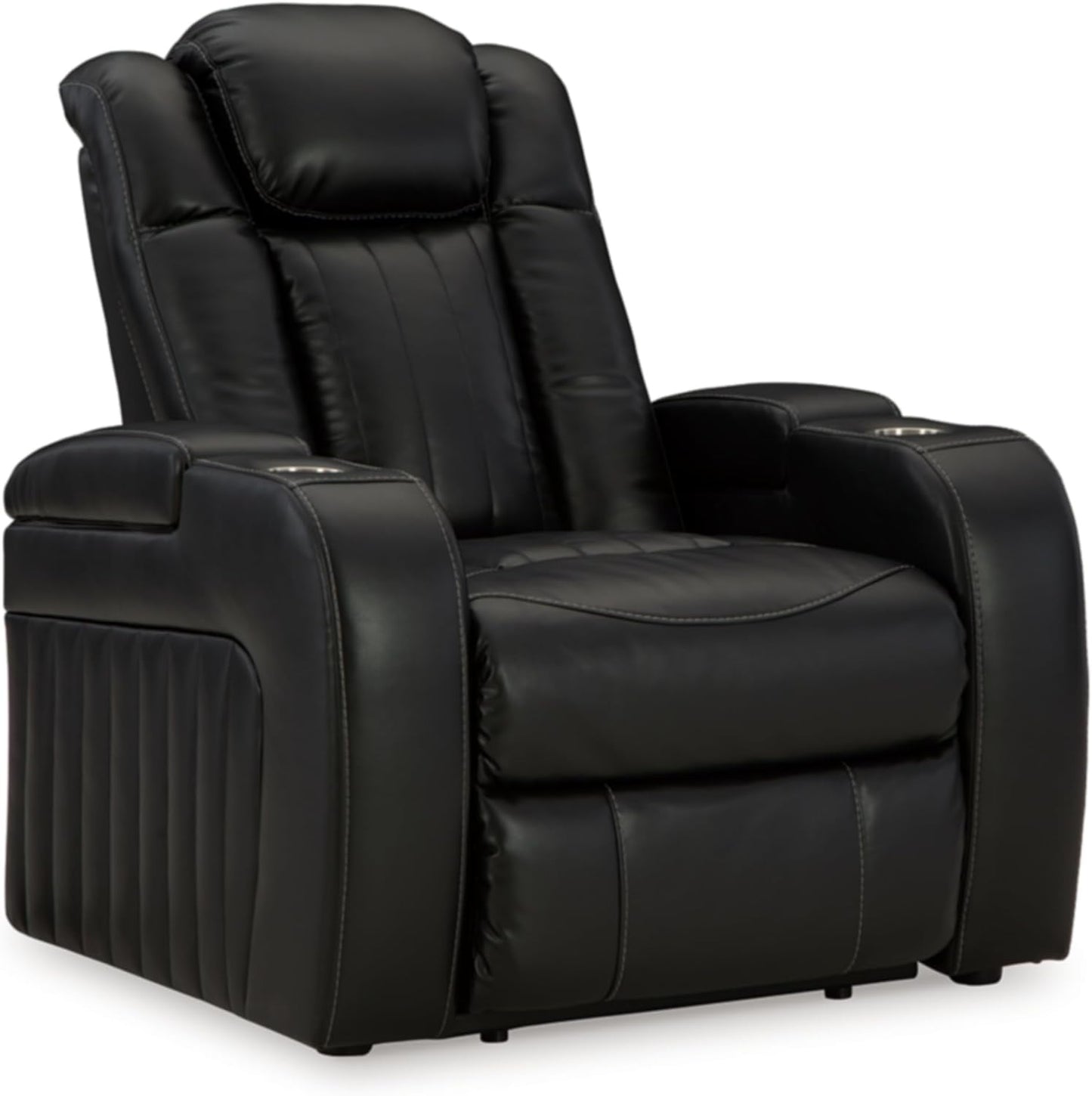 Signature Design by Ashley Wolfridge Contemporary Faux Leather Upholstered Power Recliner with Adjustable Headrest, USB Ports and 2 Cup Holders, Dark Brown