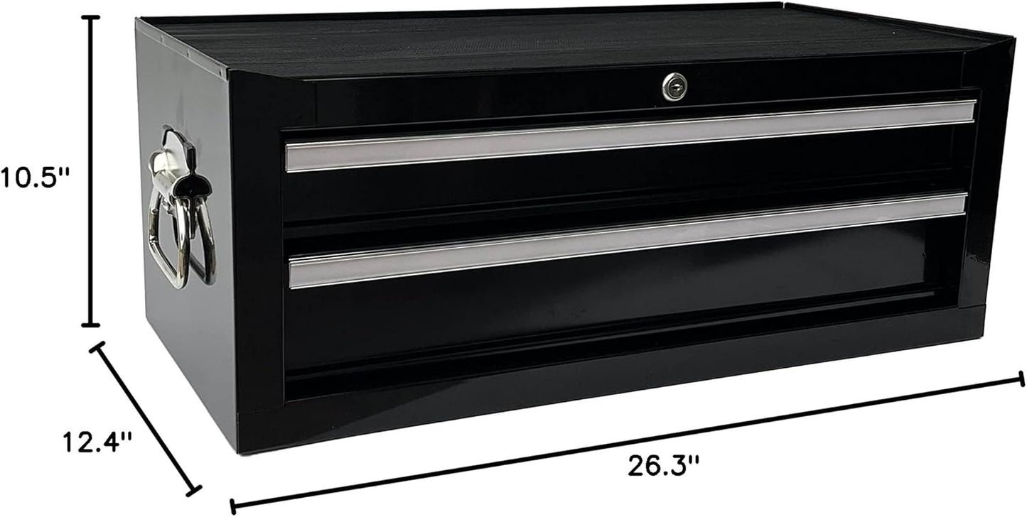 Workington Industrial 2 Drawers Portable Metal Intermediate Box, 26" Middle Tool Chest Cabinet with Ball Bearing Drawer Slides, Steel Tool Storage Box Organizer 4008 Black