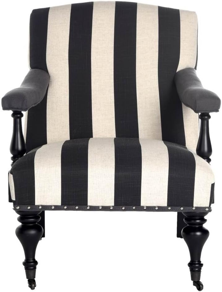 Safavieh Mercer Collection Devona Black and White Stripe with Silver Nailheads Arm Chair