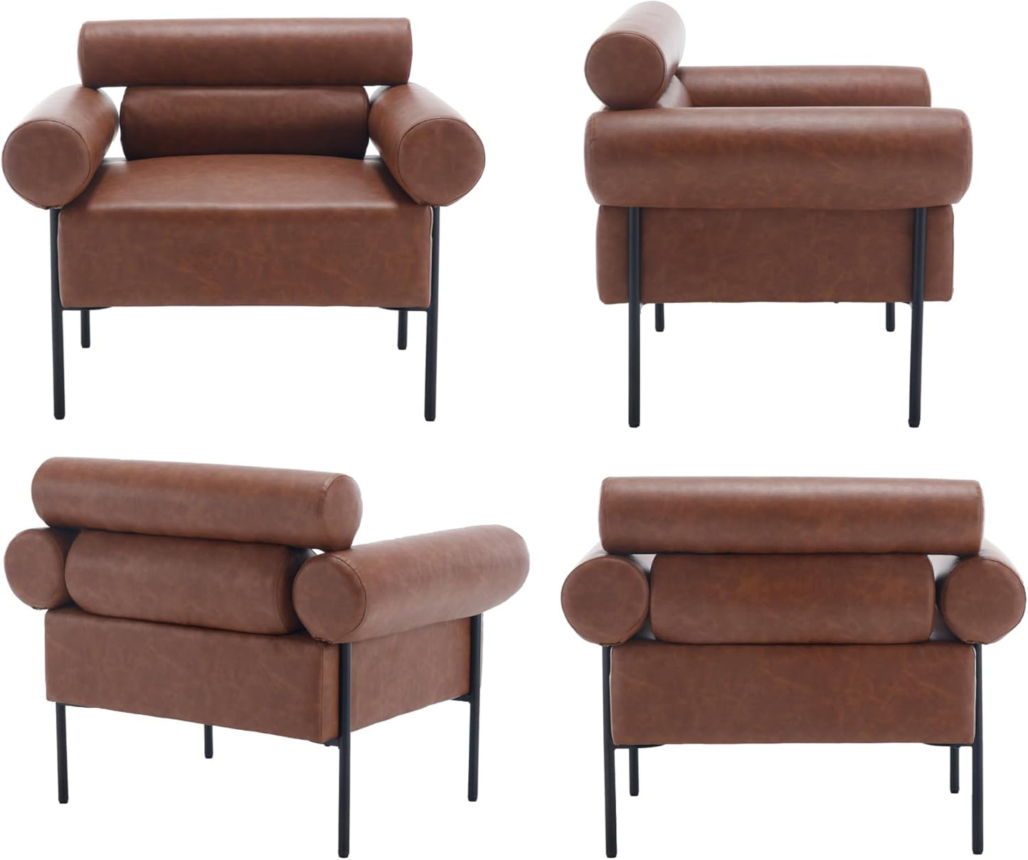 VESCASA Faux Leather Oversized Chair Accent Chair Arm with Metal Legs, 28" W Comfy Side Chair with Padded Back, Modern Upholstered Chair with 8.5" T Seat for Living Room/Reading, Brown