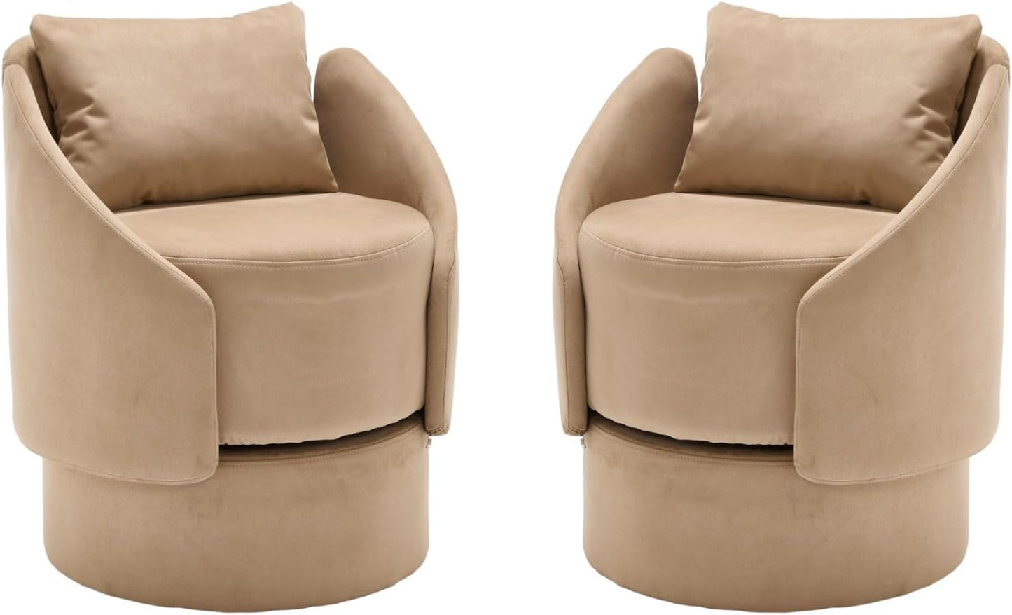 Set of 2 Swivel Accent Chair, 360 Degree Round Barrel Armchair, Upholstered Side Chair with Pillow, Small Barrel Chair Living Room Bedroom Waitingroom, Brown