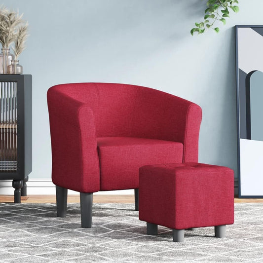 Tub Chair with Footstool Wine Red Fabric,Exquisite Tub Chair with Footstool for Comfort and Style in Any Room Living Room Chairs