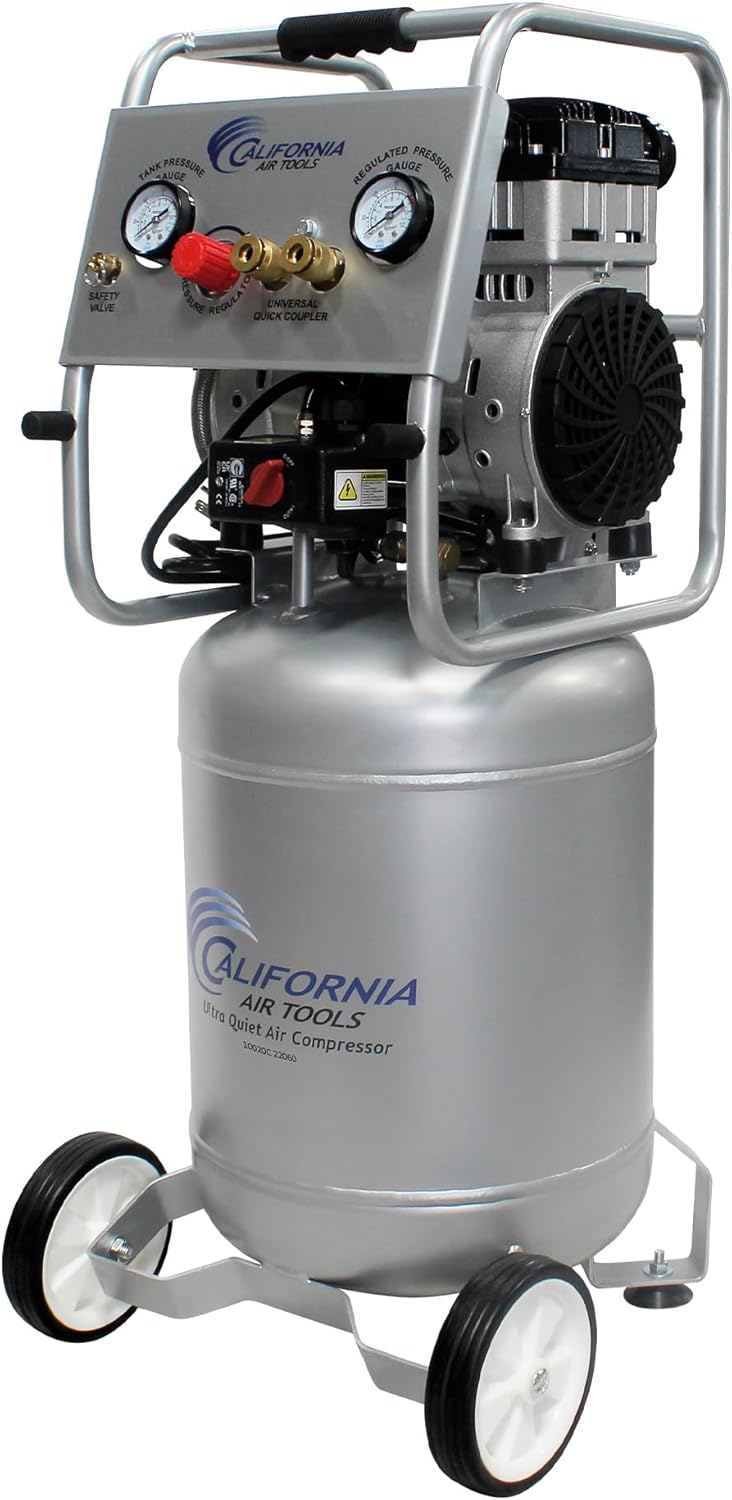 California Air Tools 10020CAD 2.0 HP Ultra Quiet and Oil-Free Air Compressor, 10 Gallon Steel Tank with Wheels, 70 dBA Noise Level, Auto Drain Valve