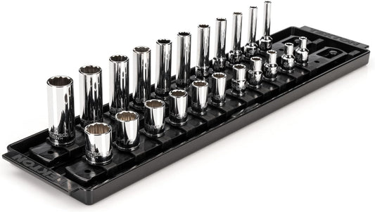TEKTON 1/4 Inch Drive 12-Point Socket Set with Rails and Tray, 22-Piece (5/32-9/16 in.) | SHD90213