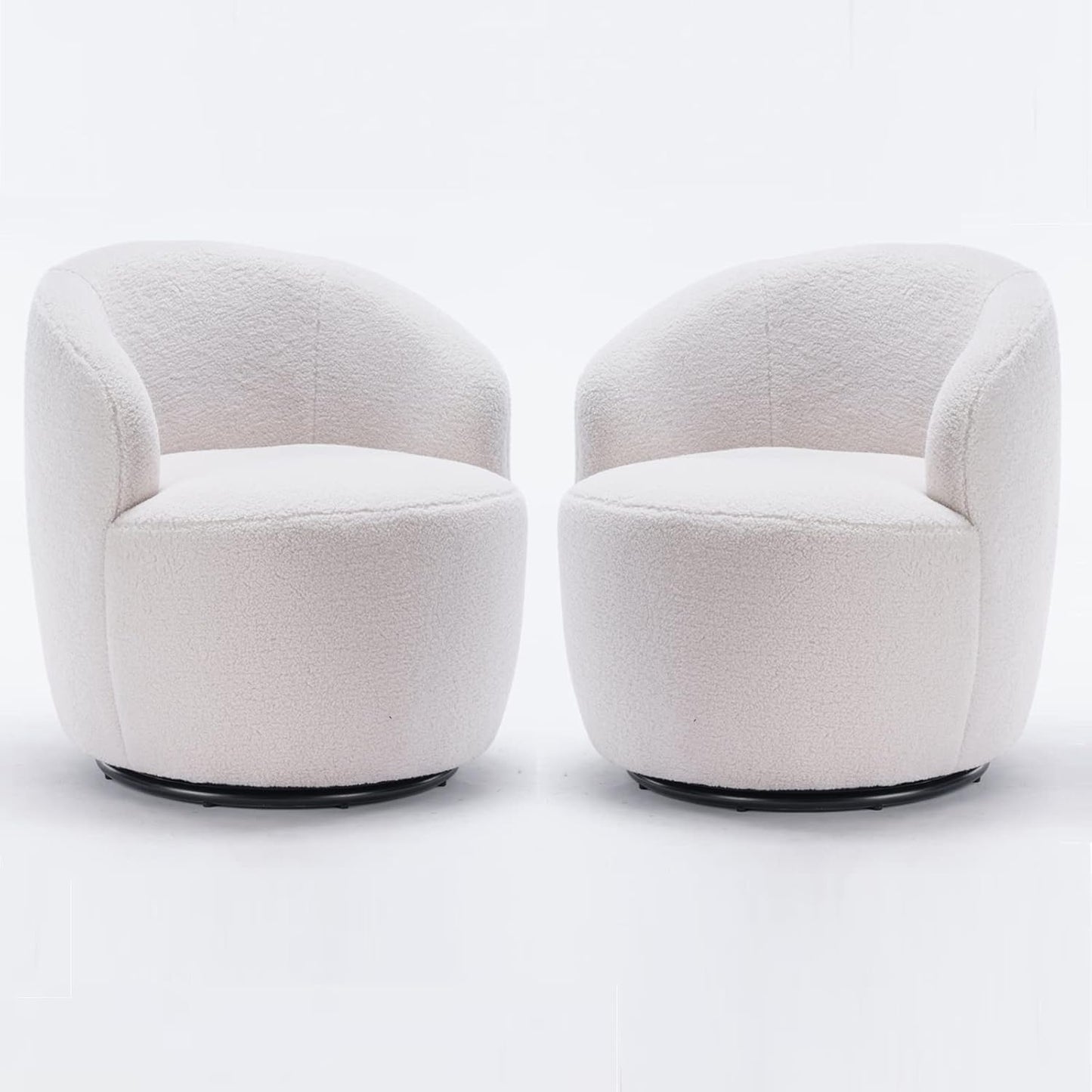 Set of 2 Teddy Fabric Swivel Accent Barrel Chair Armchair Upholstered Cozy Club Leisure Chair Single Sofa Reading Chair for Living Room Bedroom Conversation Areas Small Space (Coffee)