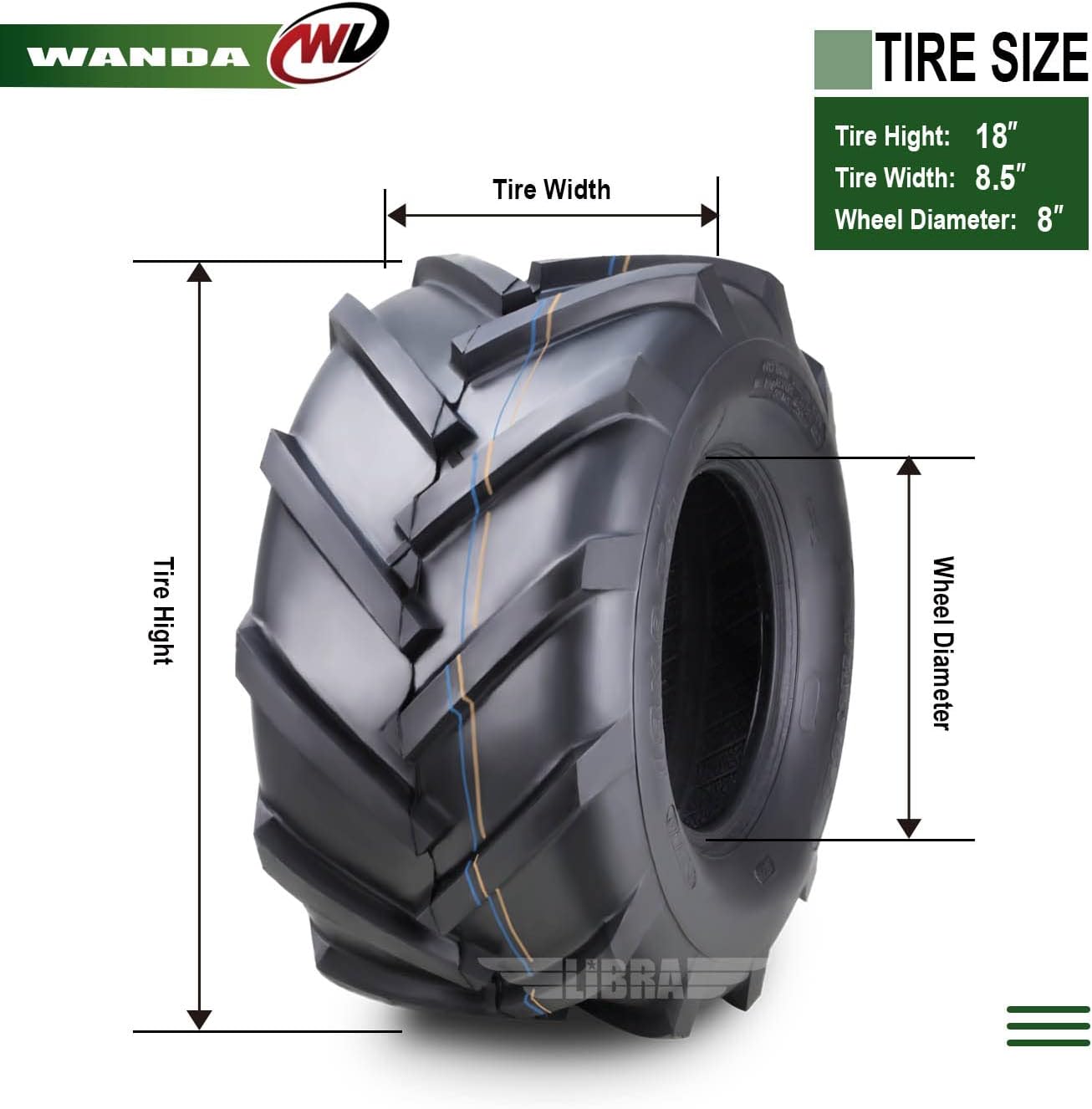 WANDA 18x8.5-8 Lawn Mower Agriculture Farm Tractor Tires 4 ply 18x8.5x8 -Set 2-13079