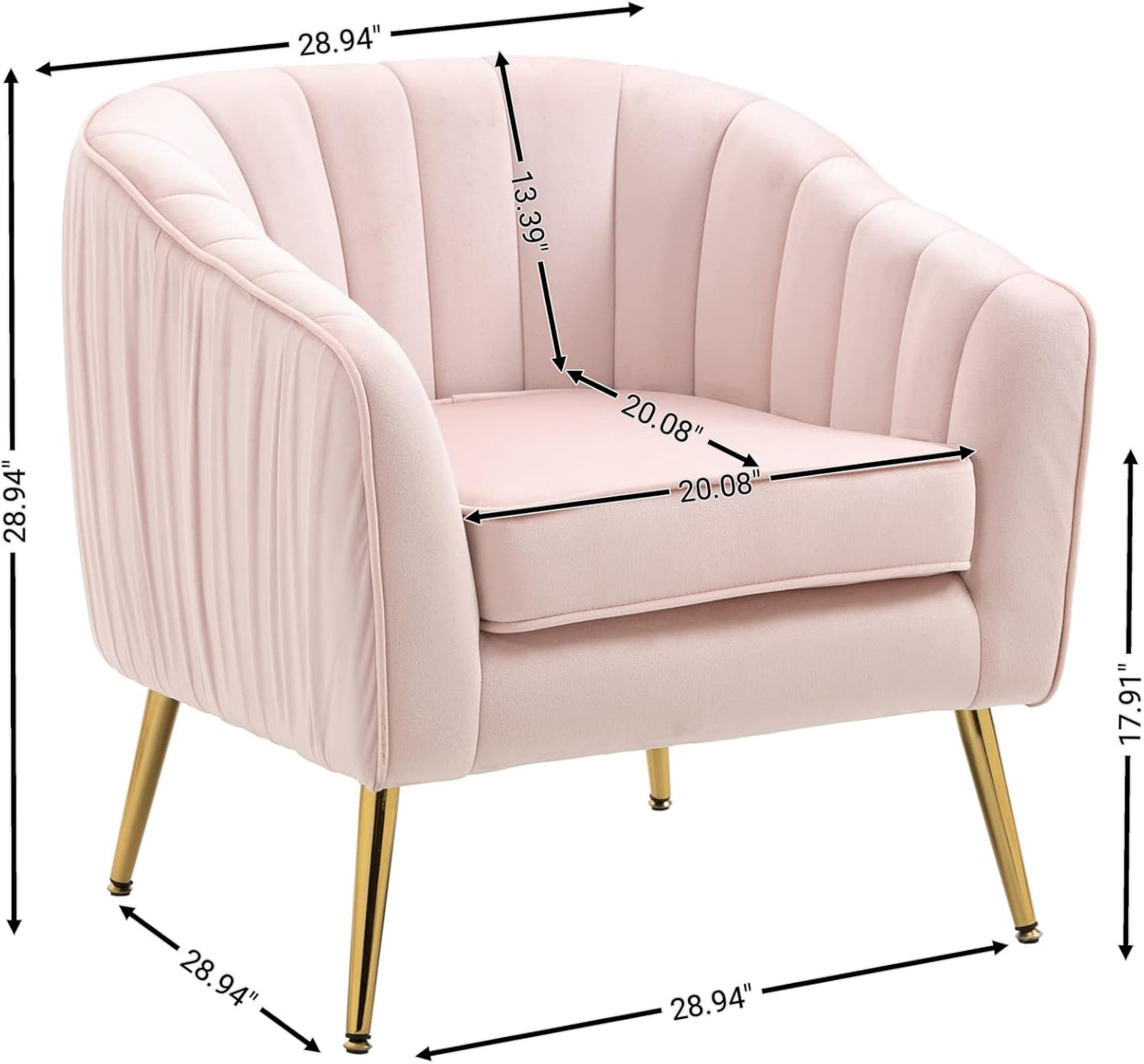 Yoluckea Modern Velvet Tub Barrel Chair with Ottoman Mid Century Upholstered Single Sofa Armchair Comfy Accent Living Room Chair with Ottoman Footrest Set for Bedroom Reading Room - Blush Pink