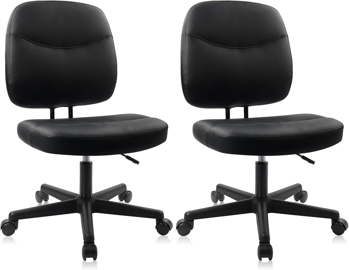 CLATINA Armless Home Office Chair,Small PU Leather Ergonomic Low Back Desk Chair with Lumbar Support and Wheels, Adjustable Height 360° Swivel Rolling Computer Task Chair, Black, 8 Pack