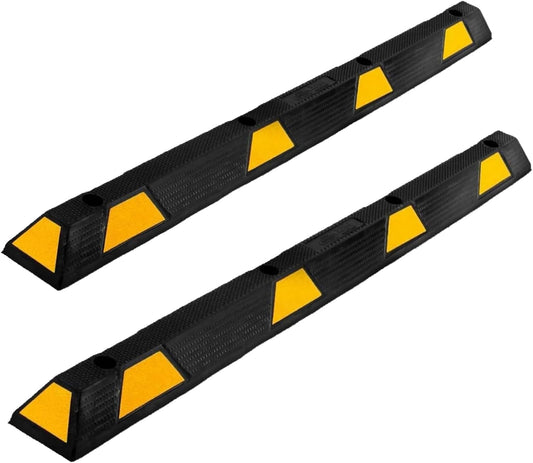 2 Pack Rubber Curb Parking Garage Floor Stopper, 72.8 in 55000 LBS Capacity Extra Wide Rubber Parking Lot Stopper with 8 High Reflective Yellow Safety Stripes for Vehicles Truck Driveway