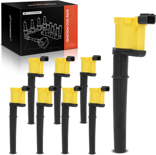 A-Premium Set of 16 (Yellow) Ignition Coil Pack and Iridium Spark Plugs Compatible with Ford Mustang, GT & Lincoln Navigator, Continental, Aviator, Blackwood, Mark VIII & Avanti Avanti & Mercury