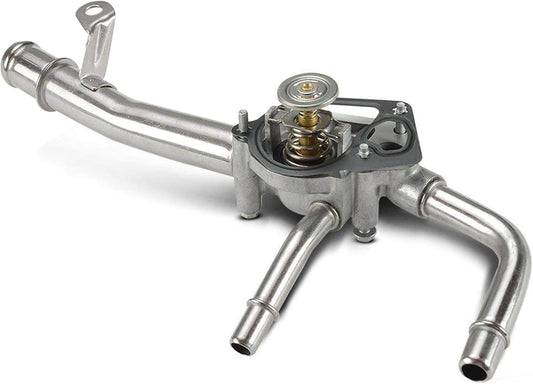 A-Premium Engine Coolant Thermostat Housing W/Water Inlet & Gasket - DOHC 4,6Cyl 3.6 2.5L - Compatible with Chevy, GMC, Buick, Saturn Vehicles - 2007-2017 - Traverse, Acadia, Enclave, Outlook