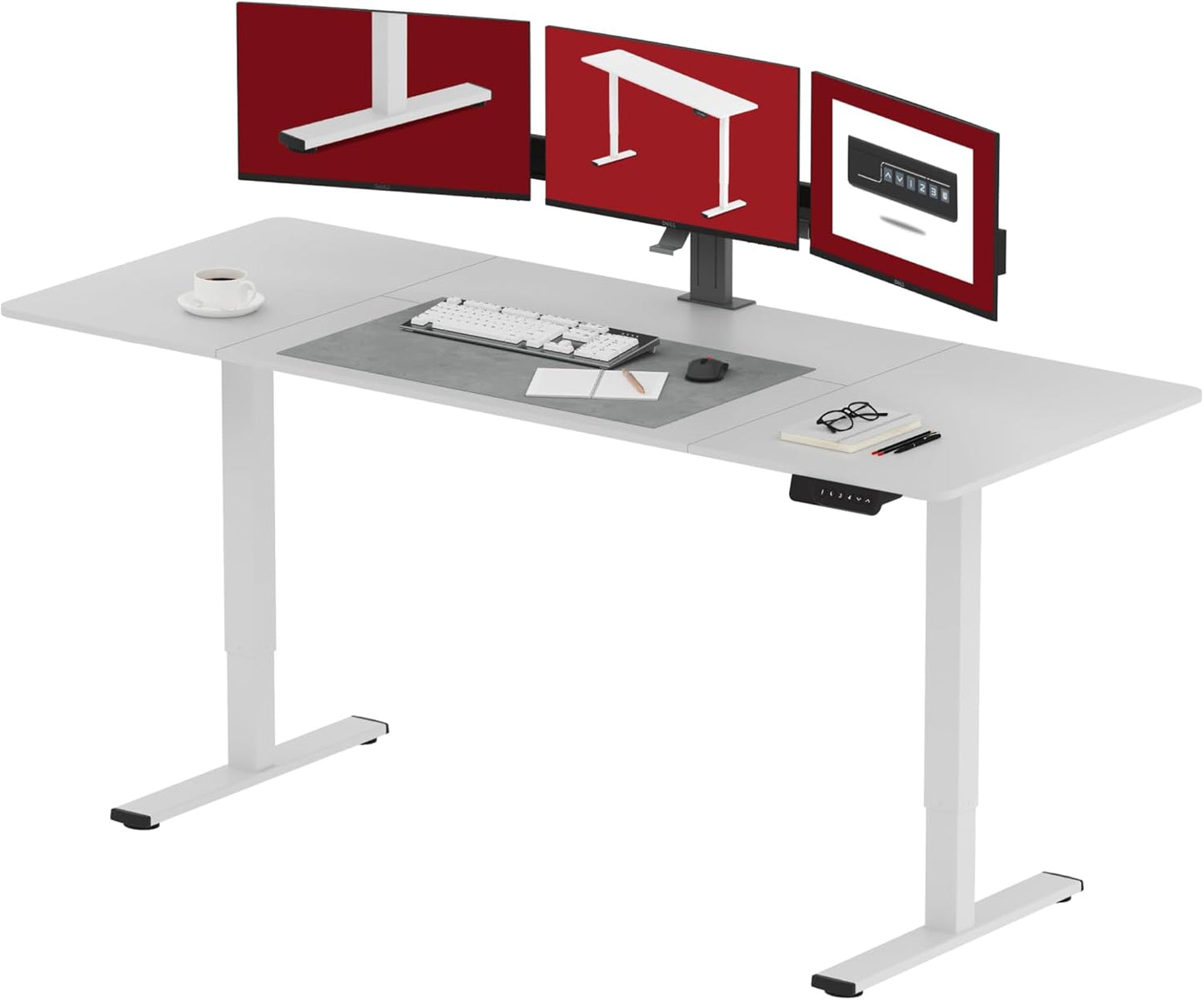 SANODESK Electric Standing Desk 48x24 Inch Height Adjustable Stand Up Desk Home Office Computer Workstation Sit Stand Home Office Desk with Splice Board (White Frame + Maple Top)