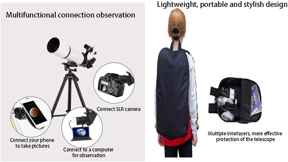 Ultra Hd, Telescope for Beginners Adults, 80 Mm Aperture 400mm Astronomy Telescope with Adjustable Tripod and Backpack, Telescope for
