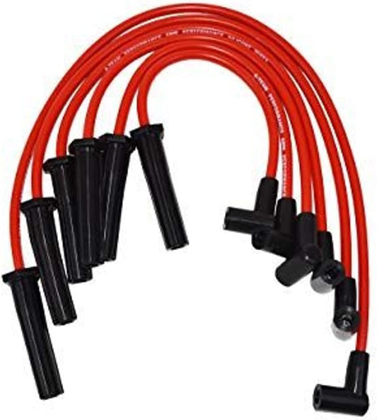 A-Team Performance 6-Cylinder Silicone Spark Plug Wire Set - 8.0mm Red Two-Layer Silicone Coating - Low-Resistance Ignition Wires - Compatible with GMC & Chevy 230, 250, 292 & 350