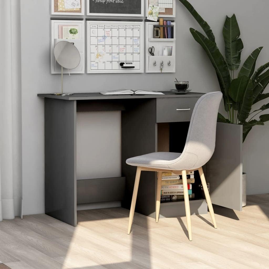 vidaXL Desk Computer Desk Home Office Desk with Drawer Gray Engineered Wood