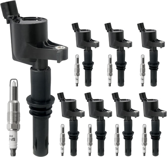 Set of 8 Ignition Coil Packs & Spark Plugs Compatible with 5.4L V8 2004-2008 Ford Expedition F150 F250 F350 Super Duty, Lincoln Mark LT Navigator Replace DG511 FD508 C1541 SP546 (Straight Black Boot)