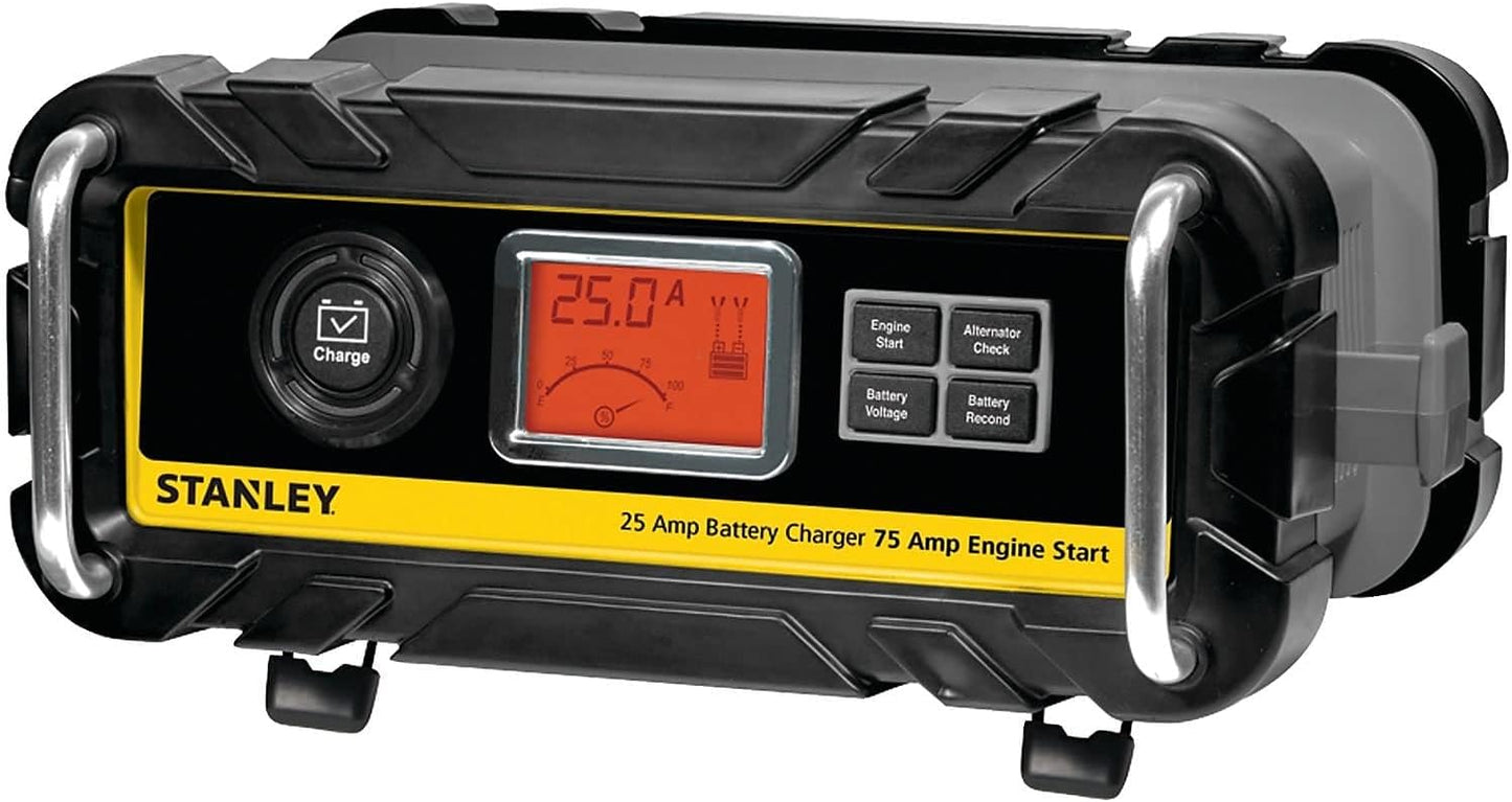 STANLEY BC15BS Fully Automatic 15 Amp 12V Bench Battery Charger/Maintainer with 40A Engine Start, Alternator Check, Cable Clamps