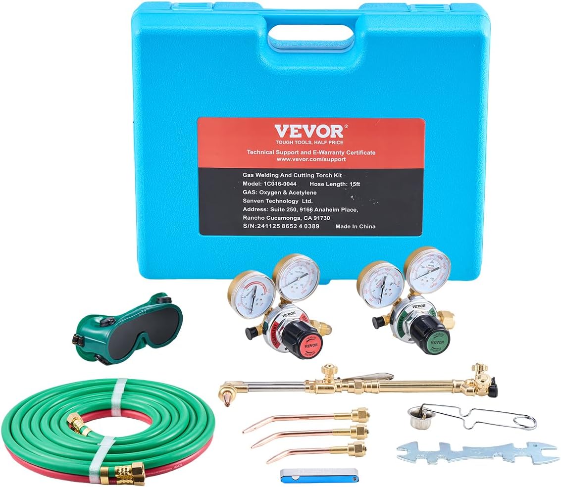 VEVOR Air Acetylene Torch Kit, Acetylene Gas Welding Tool with 149'' Hose, 2 Welding Tips, CGA200 Regulator & Torch Handle, Gas Brazing Welder for Home DIY Industrial Sites (without Gas Cylinder)