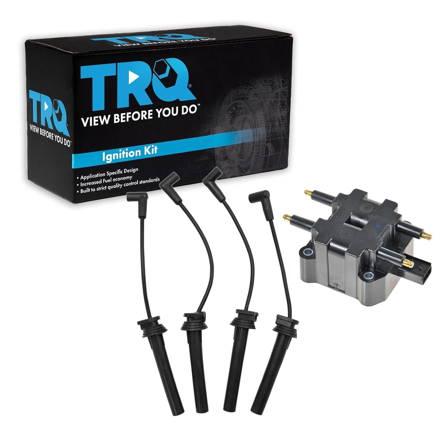 TRQ Ignition Kit Ignition Coil Spark Plugs Wire Set Compatible with 2003-2004 Ford Focus